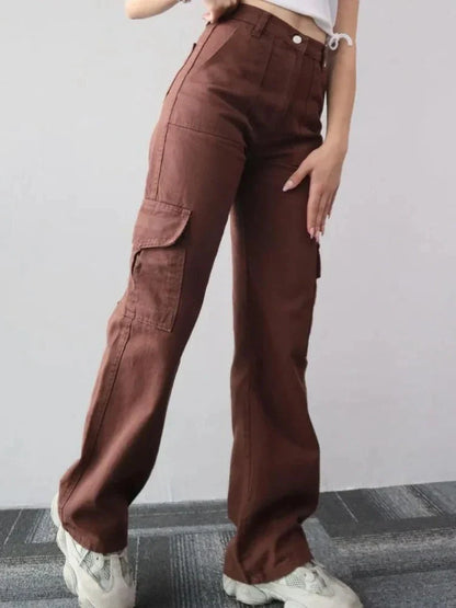 Effortless Wide Leg Cargo Pants for Women with High Waist Pleated Flap Pocket Relaxed Casual Style