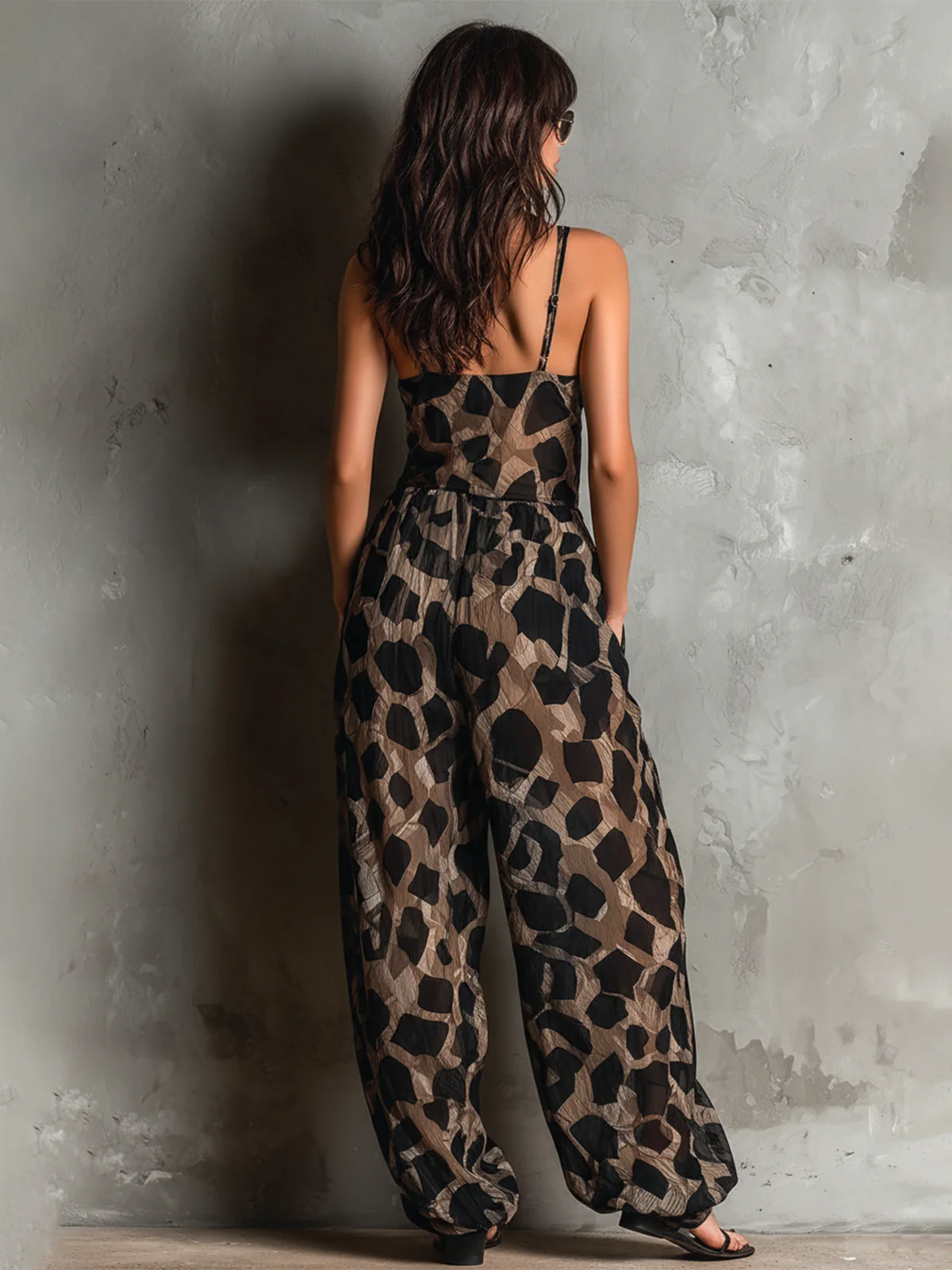 Elegant Black Leopard Print Maxi Dress for Women with V-Neck Draped Wrap Style
