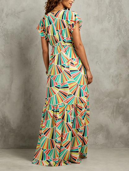 Effortless Floral Maxi Dress for Women with V-Neck Tiered Skirt Casual Summer Style