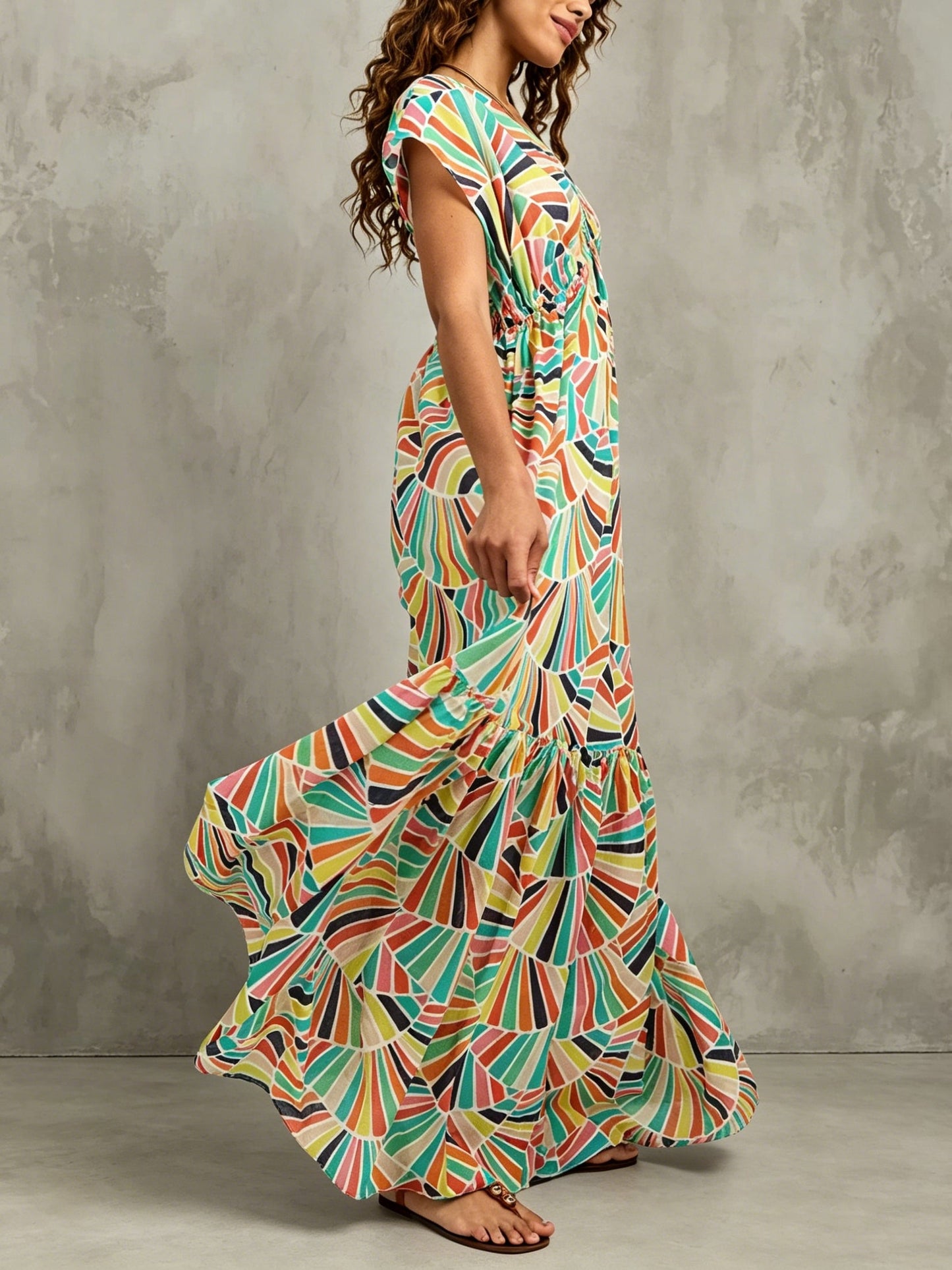 Effortless Floral Maxi Dress for Women with V-Neck Tiered Skirt Casual Summer Style
