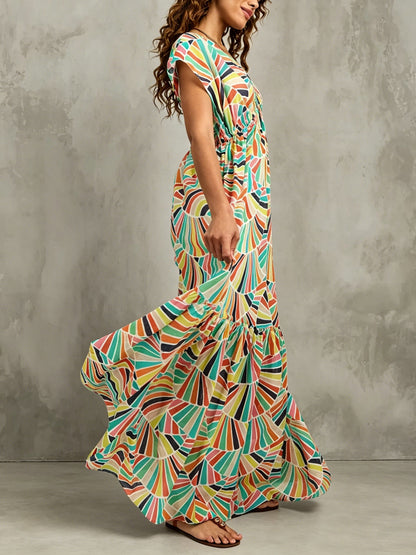Effortless Floral Maxi Dress for Women with V-Neck Tiered Skirt Casual Summer Style