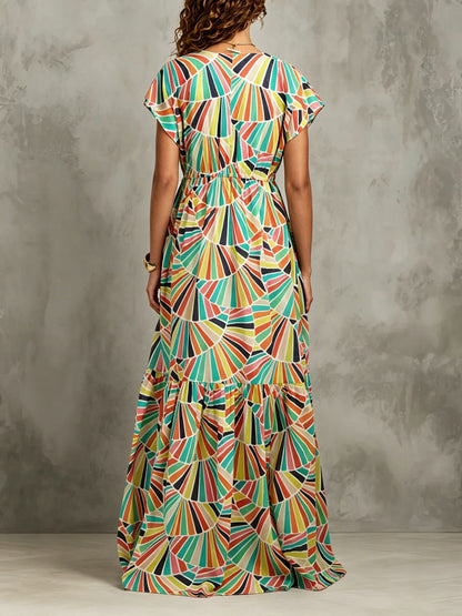 Effortless Floral Maxi Dress for Women with V-Neck Tiered Skirt Casual Summer Style