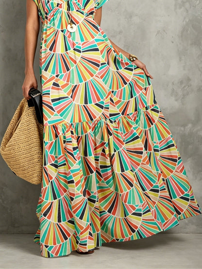 Effortless Floral Maxi Dress for Women with V-Neck Tiered Skirt Casual Summer Style