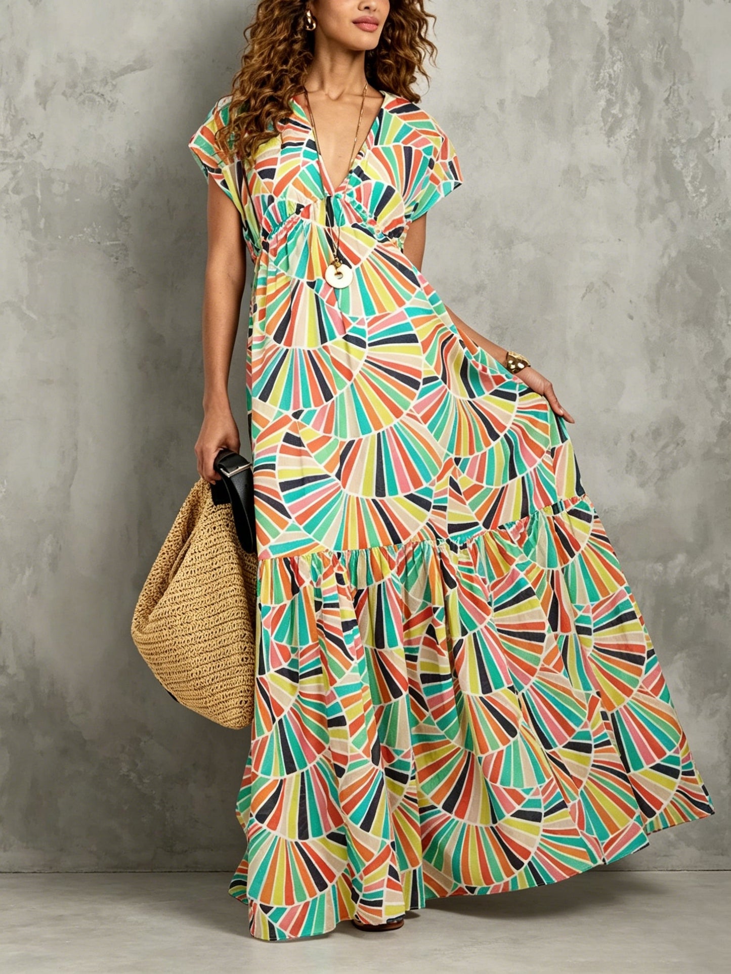Effortless Floral Maxi Dress for Women with V-Neck Tiered Skirt Casual Summer Style