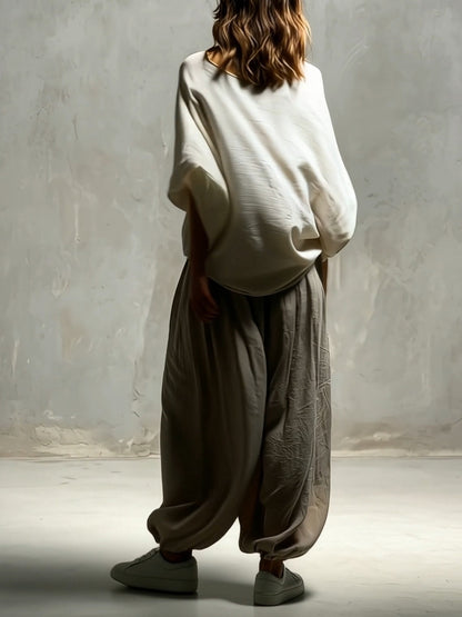 Effortless Taupe Wide Leg Harem Pants for Women with High Waist Drawstring Flowing Style