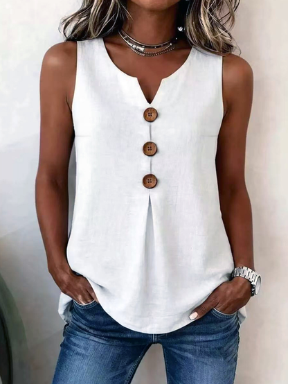 Effortless Blouses for Women with V-Neck Button Sleeveless Pleated Front