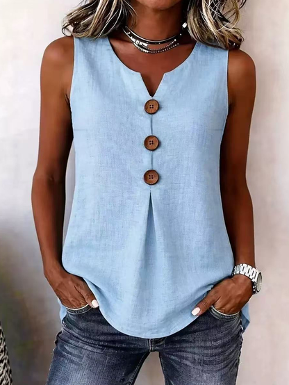 Effortless Blouses for Women with V-Neck Button Sleeveless Pleated Front