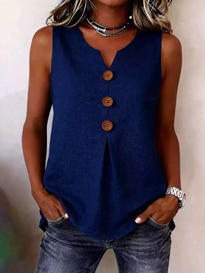 Effortless Blouses for Women with V-Neck Button Sleeveless Pleated Front