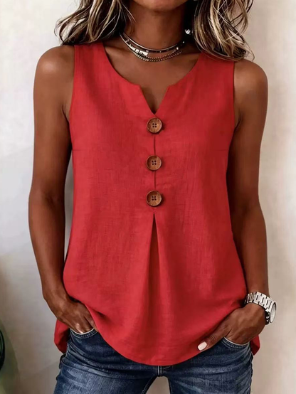Effortless Blouses for Women with V-Neck Button Sleeveless Pleated Front