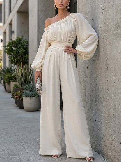 Elegant White Off Shoulder Maxi Dress for Women with Bishop Sleeve Flowing Style