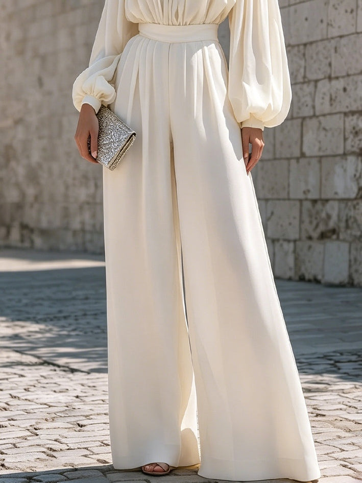 Elegant White Off Shoulder Maxi Dress for Women with Bishop Sleeve Flowing Style