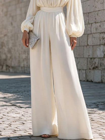 Elegant White Off Shoulder Maxi Dress for Women with Bishop Sleeve Flowing Style