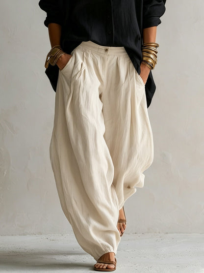 Effortless Two Piece Set for Women with Button Up Shirt Wide Leg Harem Pants Relaxed Casual Style