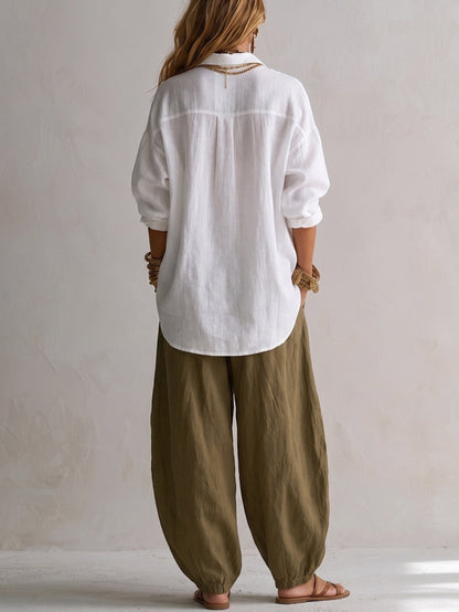 Effortless Olive Wide Leg Pants for Women with High Waist Drawstring Flowing Harem Style