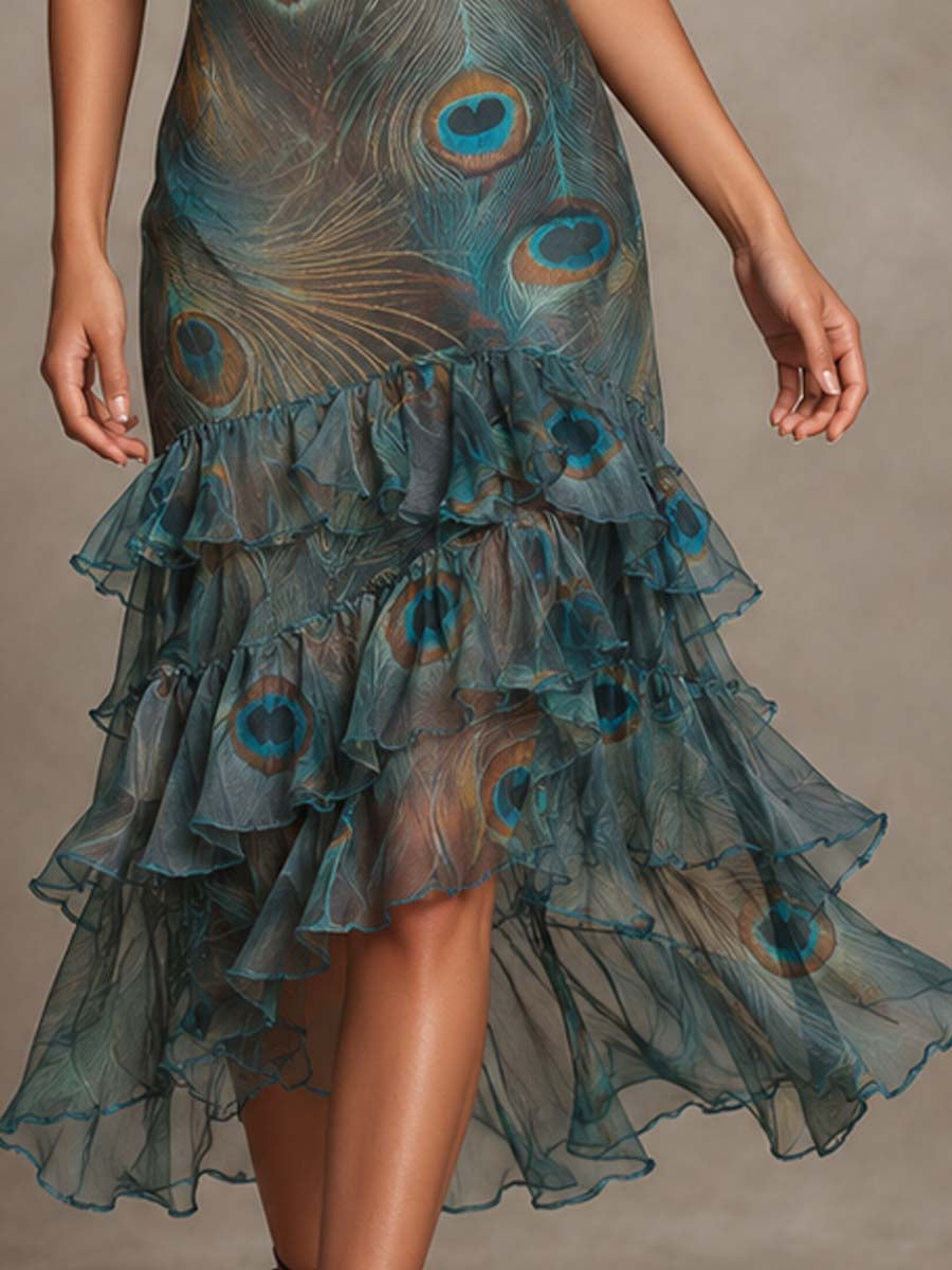 Elegant Blue Halter Maxi Dress for Women with V-Neck Ruffle Tiered Hem