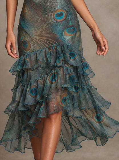 Elegant Blue Halter Maxi Dress for Women with V-Neck Ruffle Tiered Hem