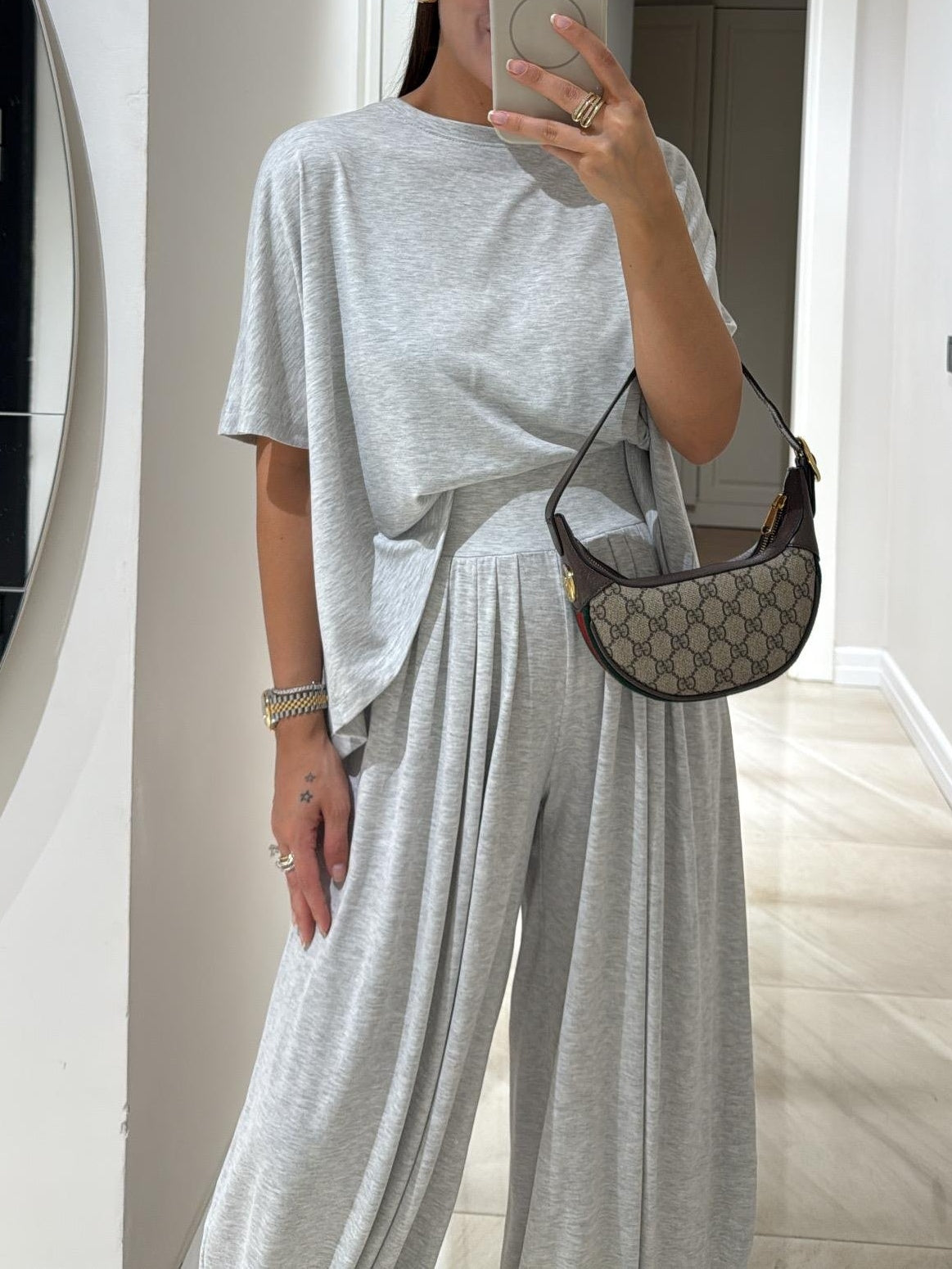 Effortless Oversized Two Piece Set for Women with Wide Leg Pleated Trousers