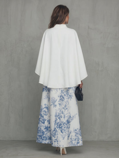 Effortless Floral Print Maxi Skirt Set for Women with Cape Top Two Piece Relaxed Style