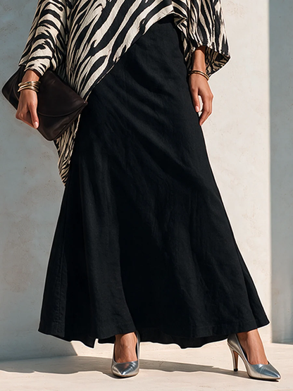 Bold Black Zebra Two Piece Set for Women with Asymmetrical Top Draped High Waist Maxi Skirt Statement Style
