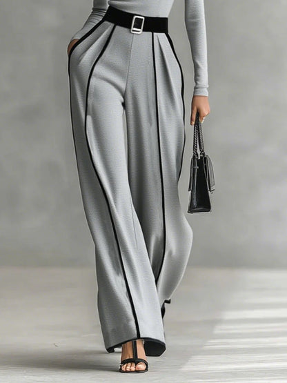 Elegant Black Wide Leg Jumpsuit for Women with Contrast Piping and Belt