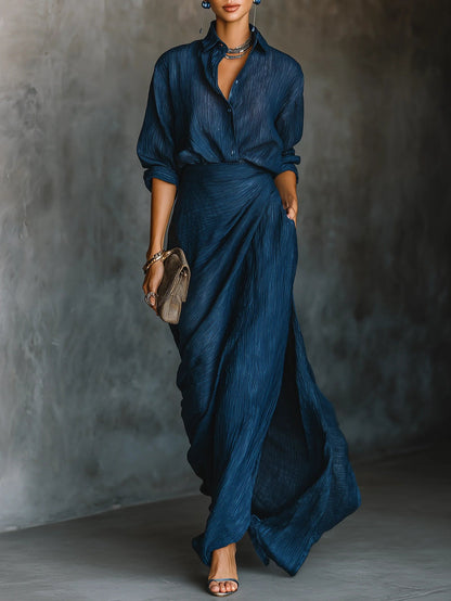 Elegant Draped Maxi Two Piece Set for Formal Wedding Guest Style