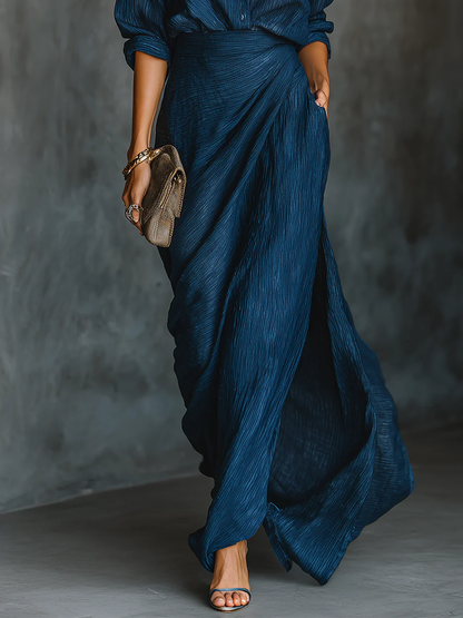 Elegant Draped Maxi Two Piece Set for Formal Wedding Guest Style