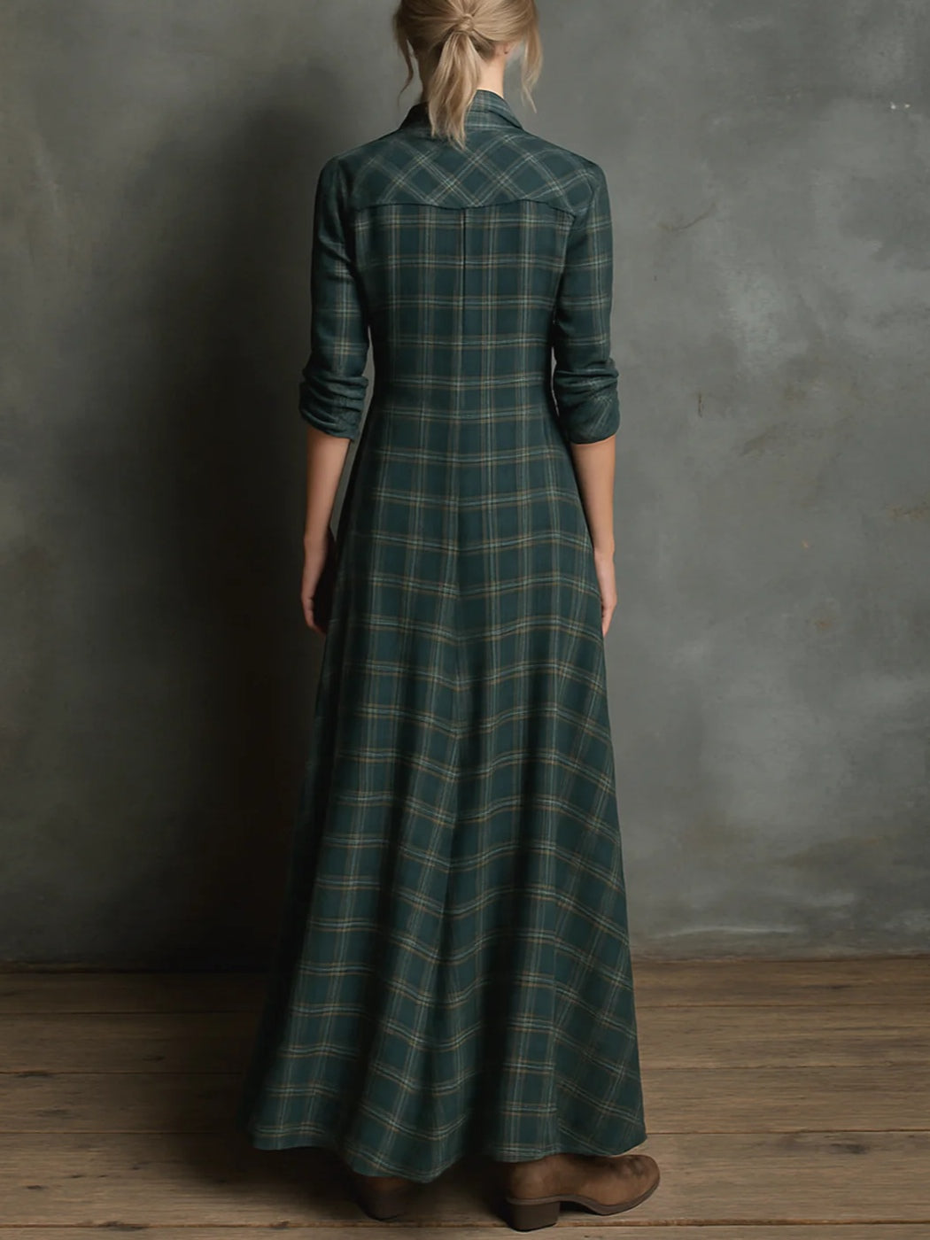 Effortless Casual Maxi Shirt Dress for Women in Plaid Style