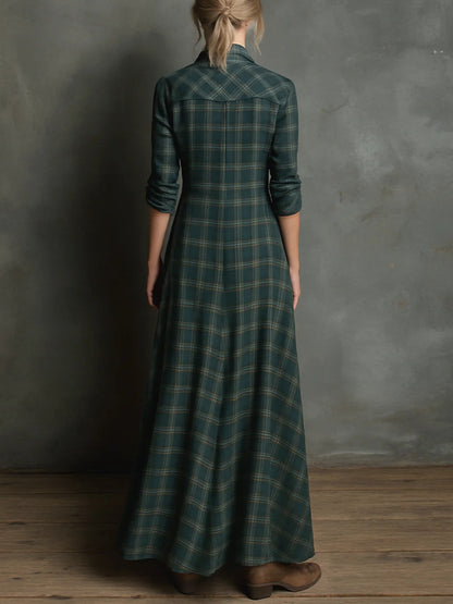 Effortless Casual Maxi Shirt Dress for Women in Plaid Style