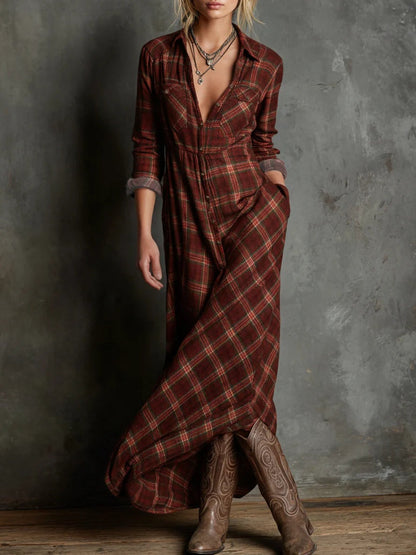 Effortless Casual Maxi Shirt Dress for Women in Plaid Style