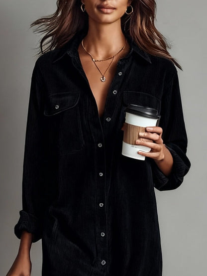 Effortless Casual Shirt Dress for Women in Corduroy Midi Style