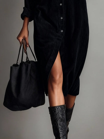 Effortless Casual Shirt Dress for Women in Corduroy Midi Style