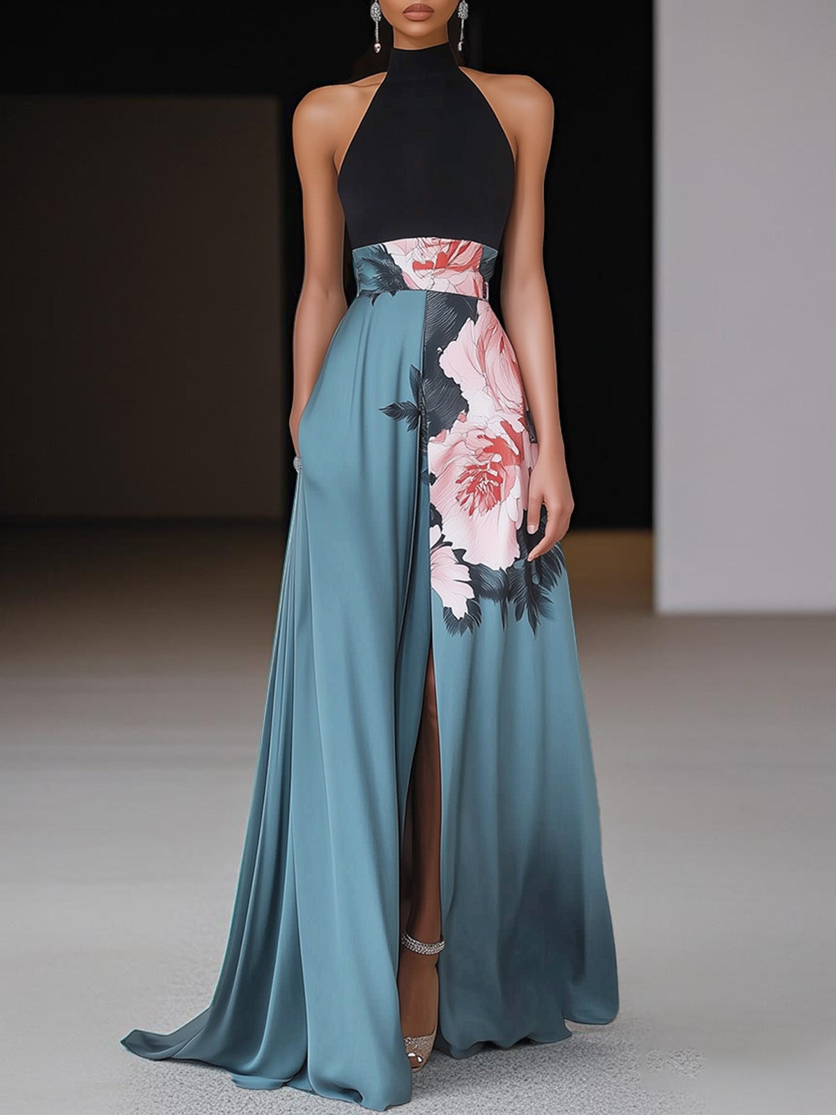 Aria | Women Floral Crew Neck Sleeveless Maxi Dress