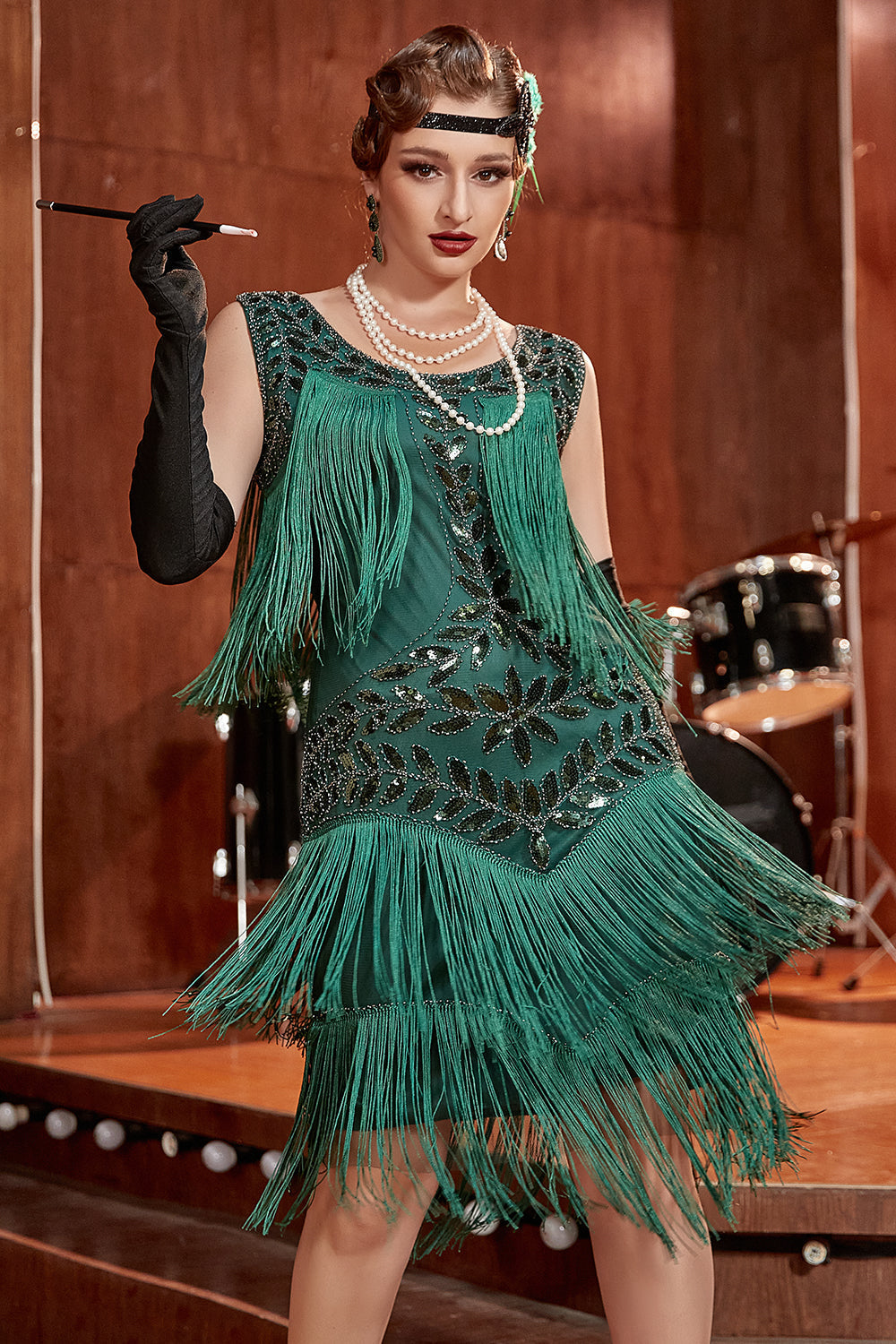 Elegant Gold Dress for Women with Scoop Neck Sleeveless Fringe Beaded Tiered Flapper Style