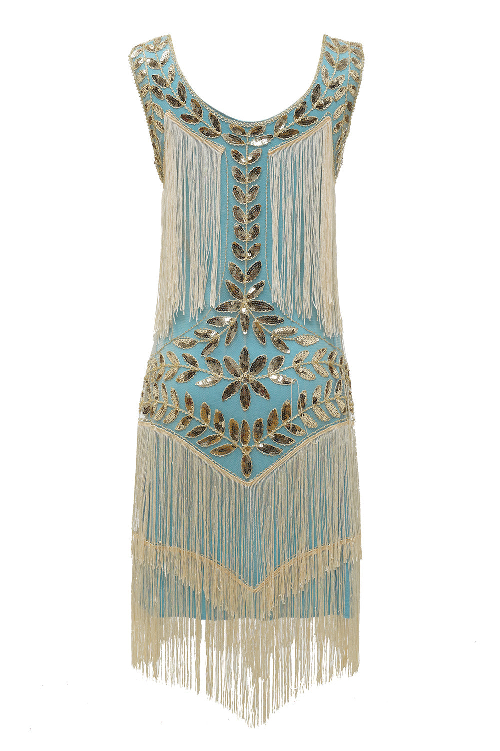 Elegant Gold Dress for Women with Scoop Neck Sleeveless Fringe Beaded Tiered Flapper Style