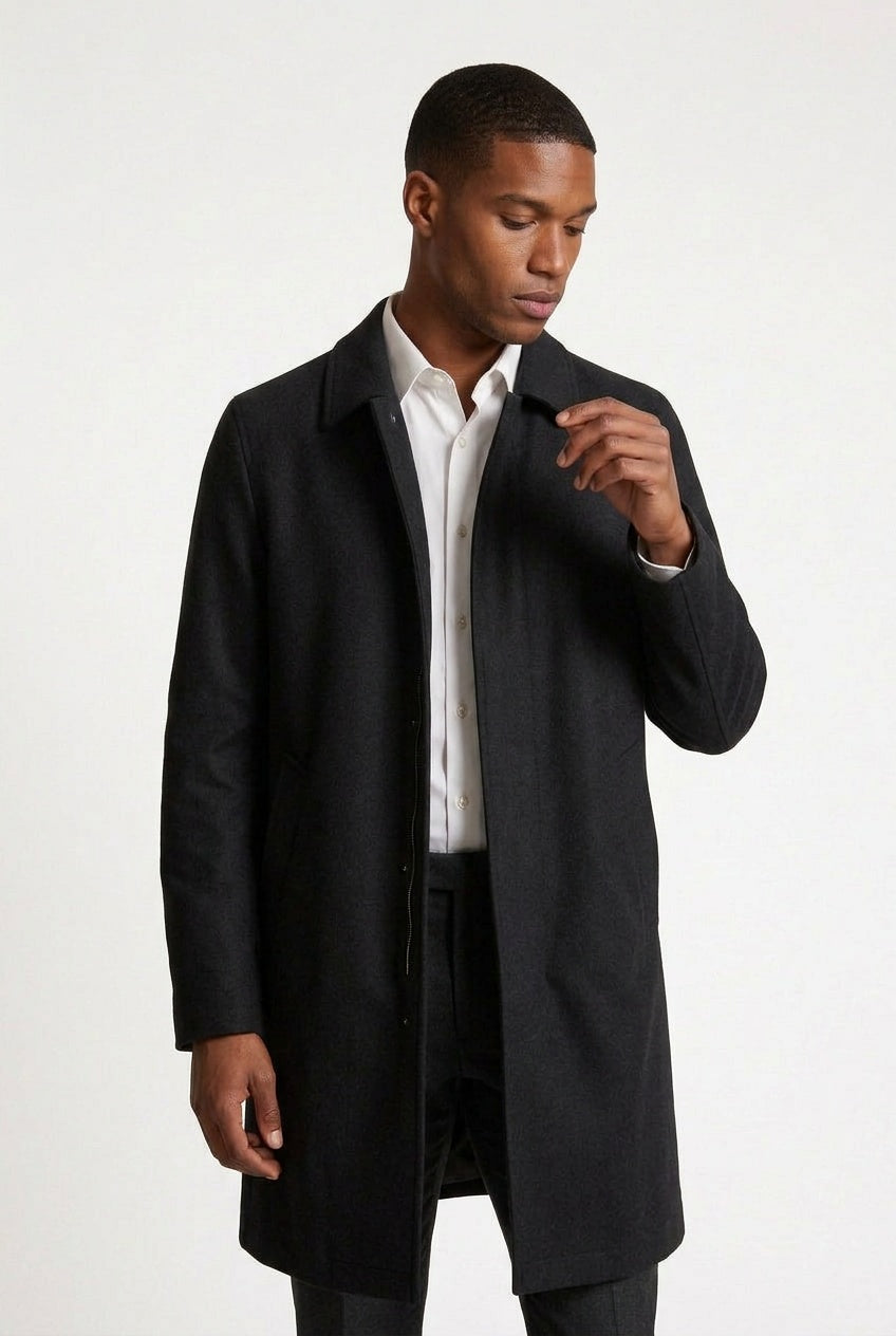 Effortless Trench Coat for Men with Spread Collar Long Sleeve Concealed Placket Relaxed Style