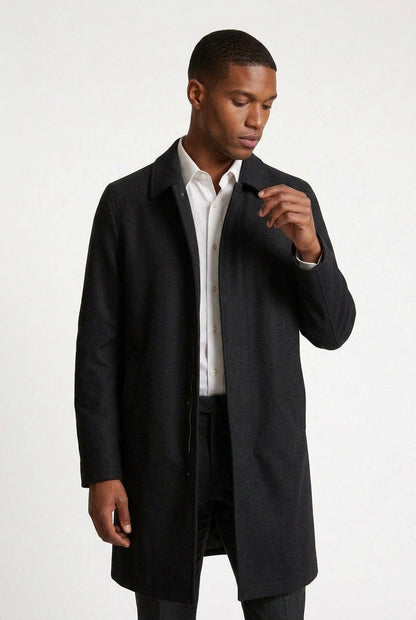 Effortless Trench Coat for Men with Spread Collar Long Sleeve Concealed Placket Relaxed Style