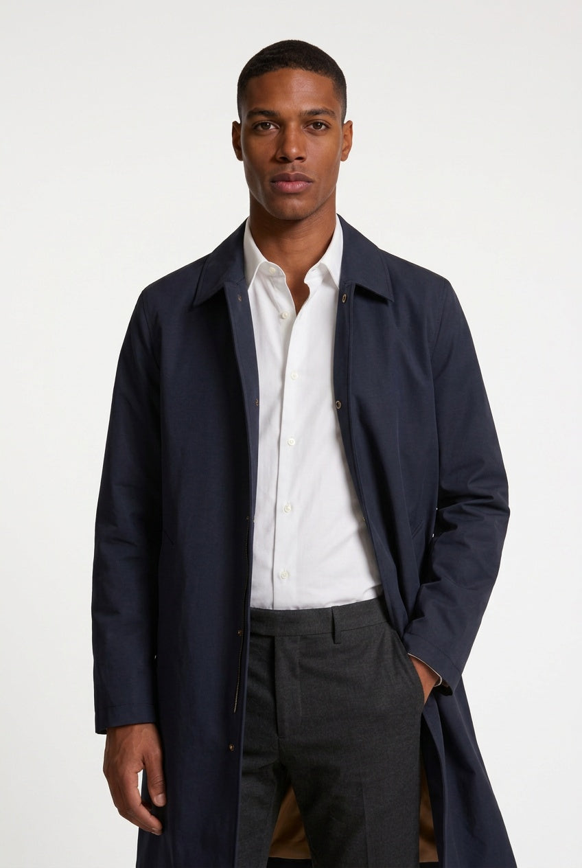 Effortless Trench Coat for Men with Spread Collar Long Sleeve Concealed Placket Relaxed Style