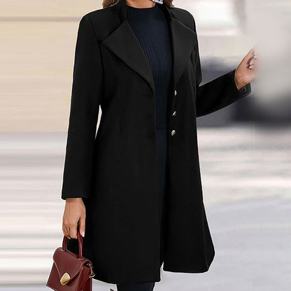 Elegant Wool Coat for Women with Notched Lapel Long Sleeve Button Front Tailored Style