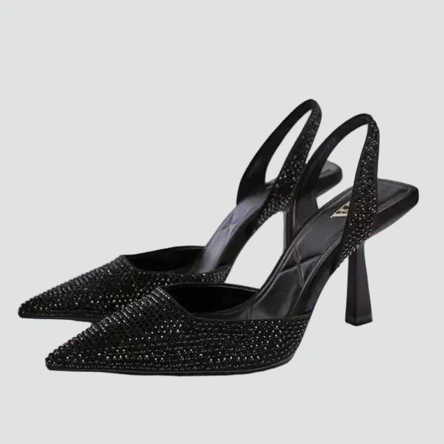 Elegant Kitten Heels for Women with Pointed Toe Slingback Rhinestone Evening Style