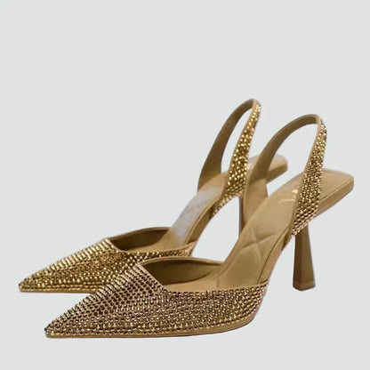 Elegant Kitten Heels for Women with Pointed Toe Slingback Rhinestone Evening Style