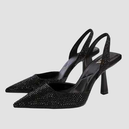 Elegant Kitten Heels for Women with Pointed Toe Slingback Rhinestone Evening Style
