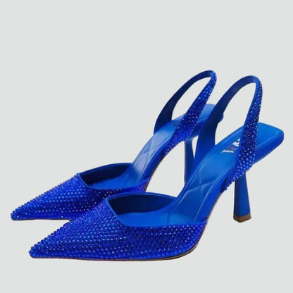 Elegant Kitten Heels for Women with Pointed Toe Slingback Rhinestone Evening Style