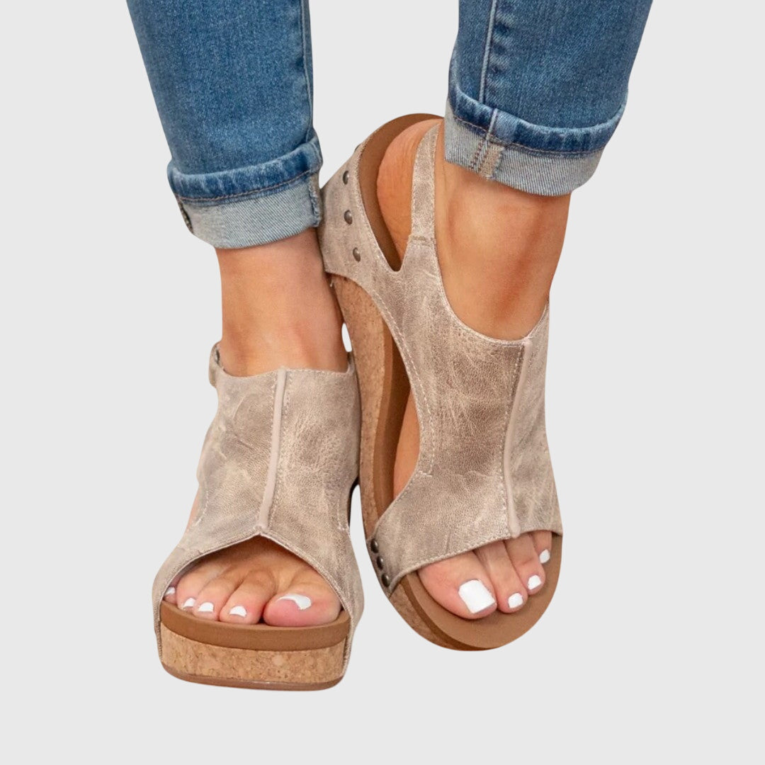 Comfortable Orthopedic Sandals for Women with Crossover Strap Cork Wedge Platform Open Toe Casual Style