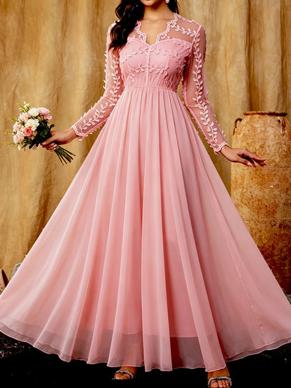 Elegant White Lace Wedding Gown for Women with V Neck Long Sleeve Sheer Applique Flowing Style