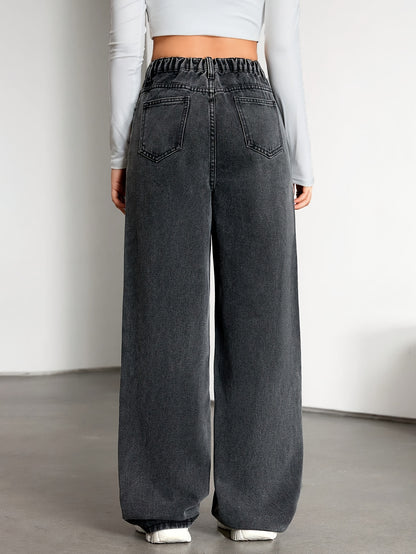 Relaxed Grey Wide Leg Jeans for Women with High Waist Flowing Loose Fit Denim Style