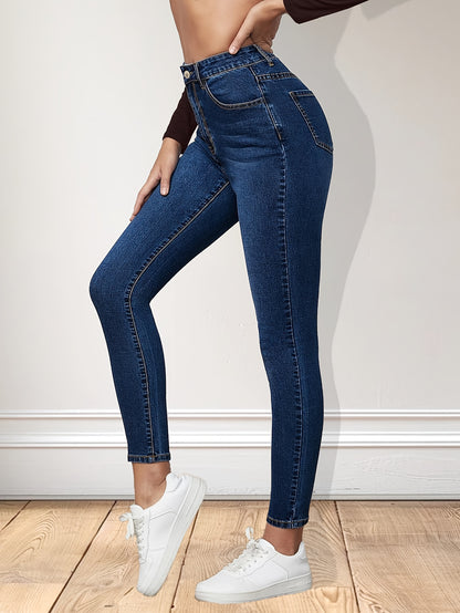 Effortless Blue Relaxed Skinny Jeans for Women with High Waist Slim Fit Ankle Length