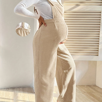 Effortless Corduroy Maternity Overalls for Women with Square Neck Sleeveless Wide Leg Relaxed Style