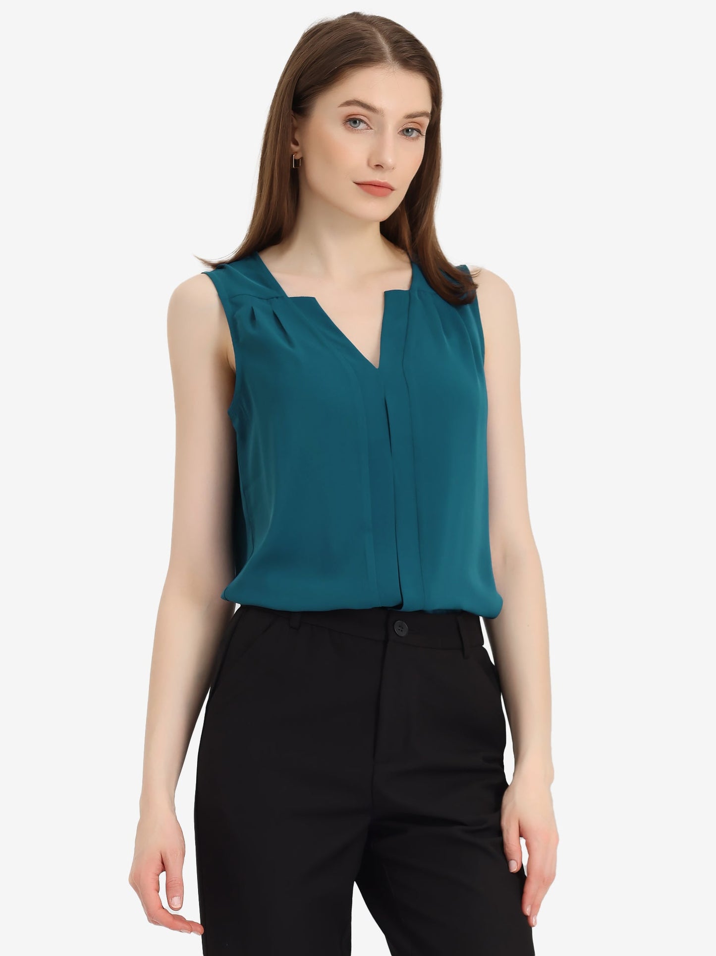 Effortless Blouses for Women with V Neck Sleeveless Relaxed Flowing Tank Top Style
