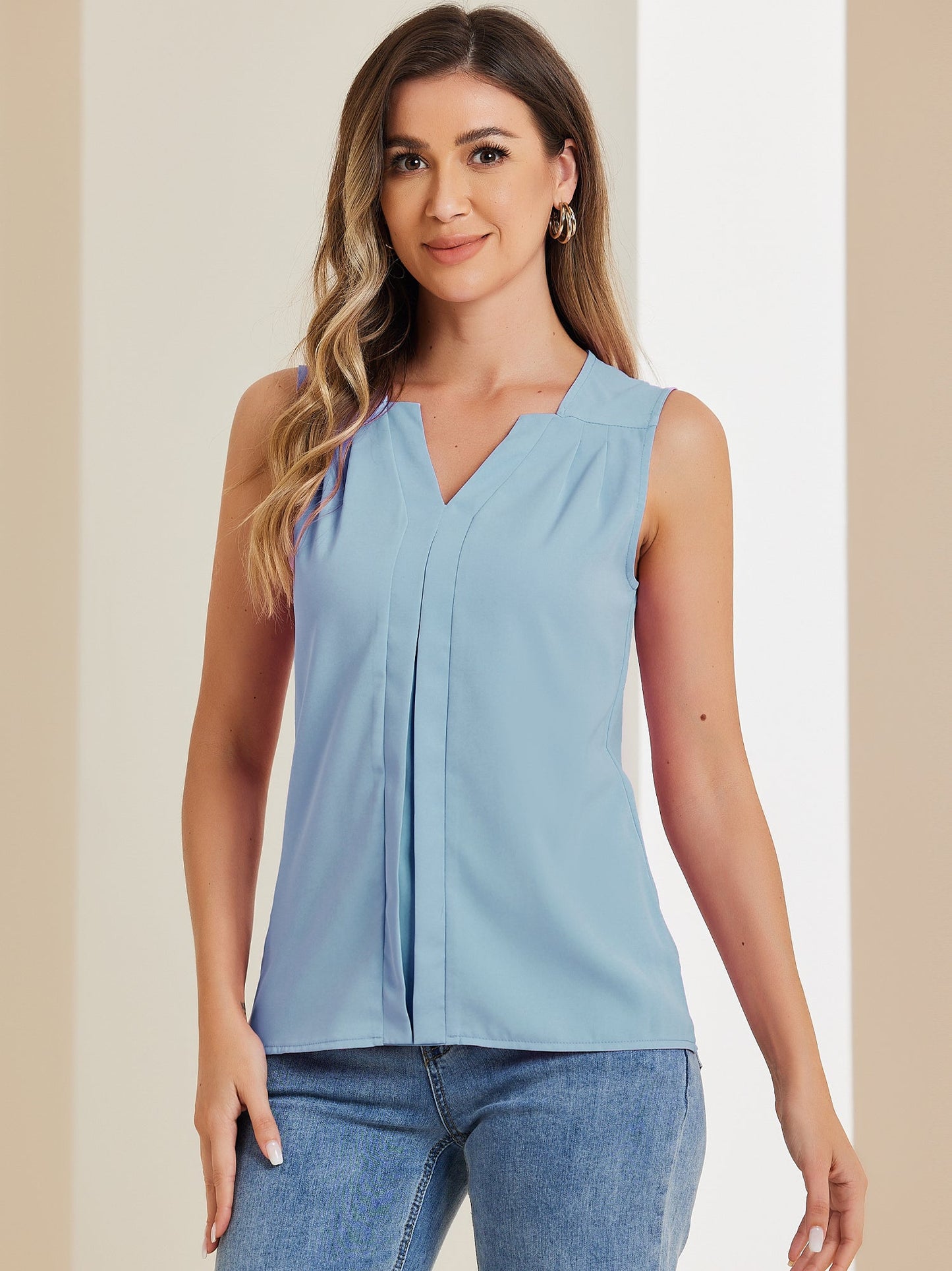 Effortless Blouses for Women with V Neck Sleeveless Relaxed Flowing Tank Top Style