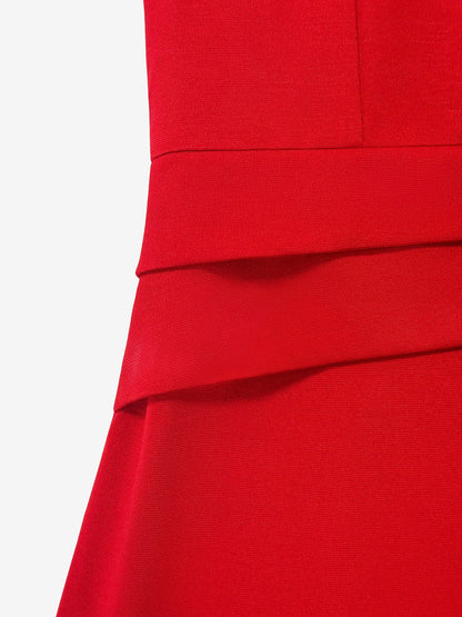 Elegant Red Dress for Women with Round Neck Elbow Sleeve Peplum Bodycon Midi Style